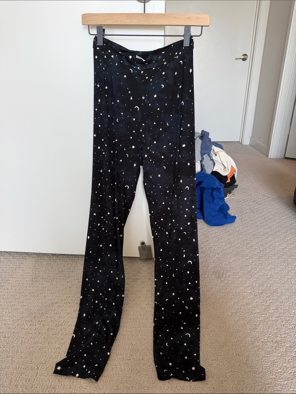 Women's Black Star & Moon Print Wide-Leg Pants